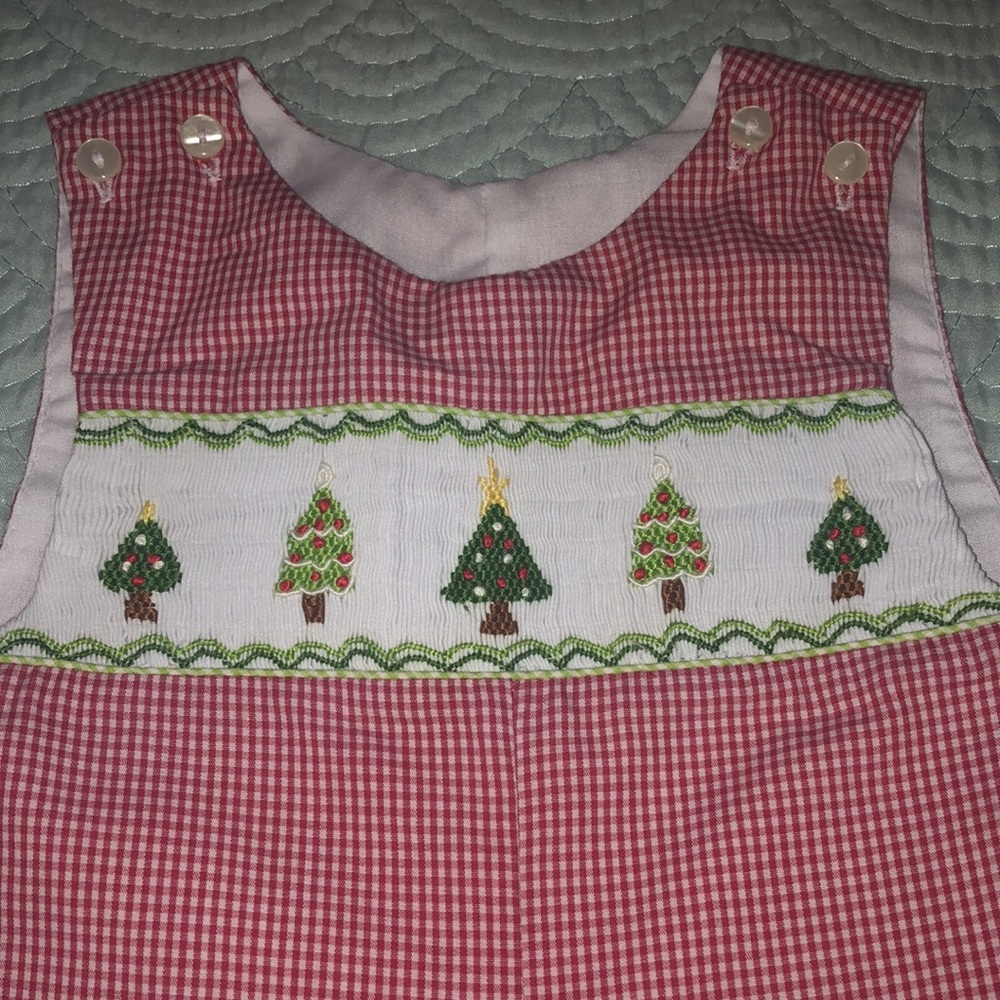 Mi Mi Smocked Christmas Tree Longall in Red Gingham